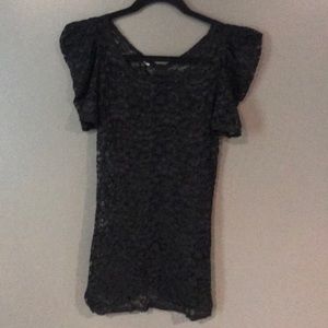 BeBe Black See Through Nylon Top w/ Fake Clip Back